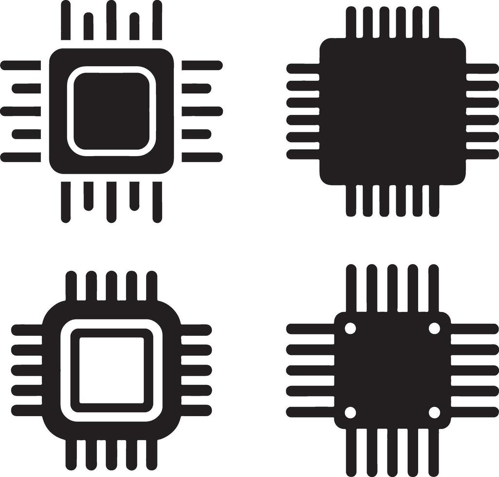 Illustration of Four CPU or IC Chip Design, AI Chip vector