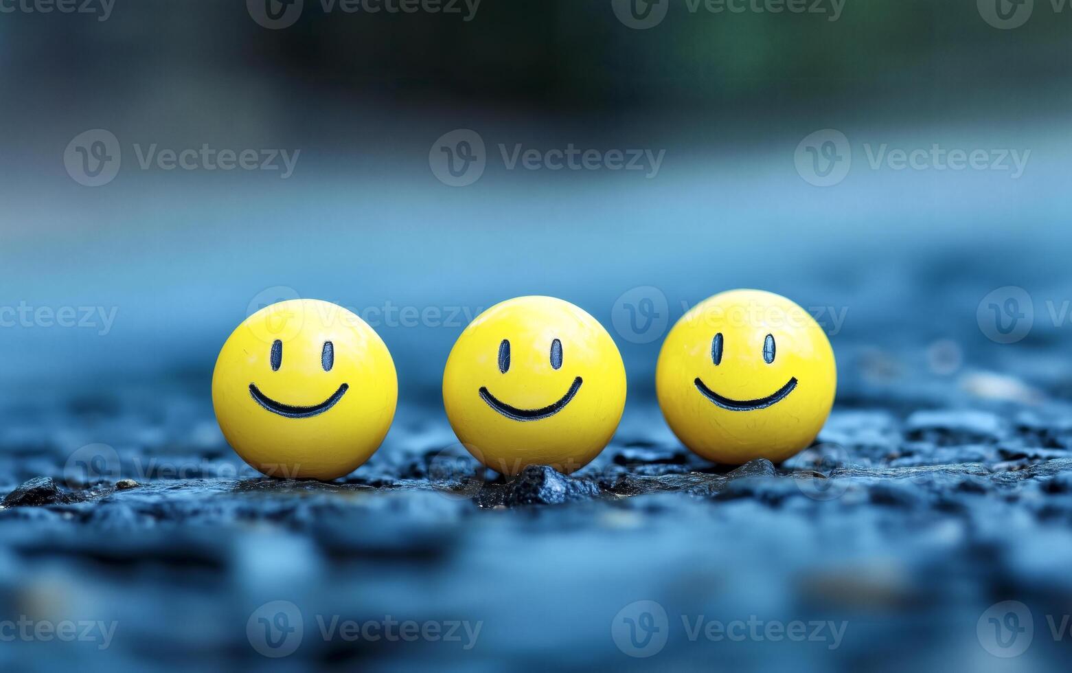 Positive thinking and mental health portrayed through smiling faces. World Mental Health Day. Good feedback rating and positive customer review. Yellow happy faces. photo