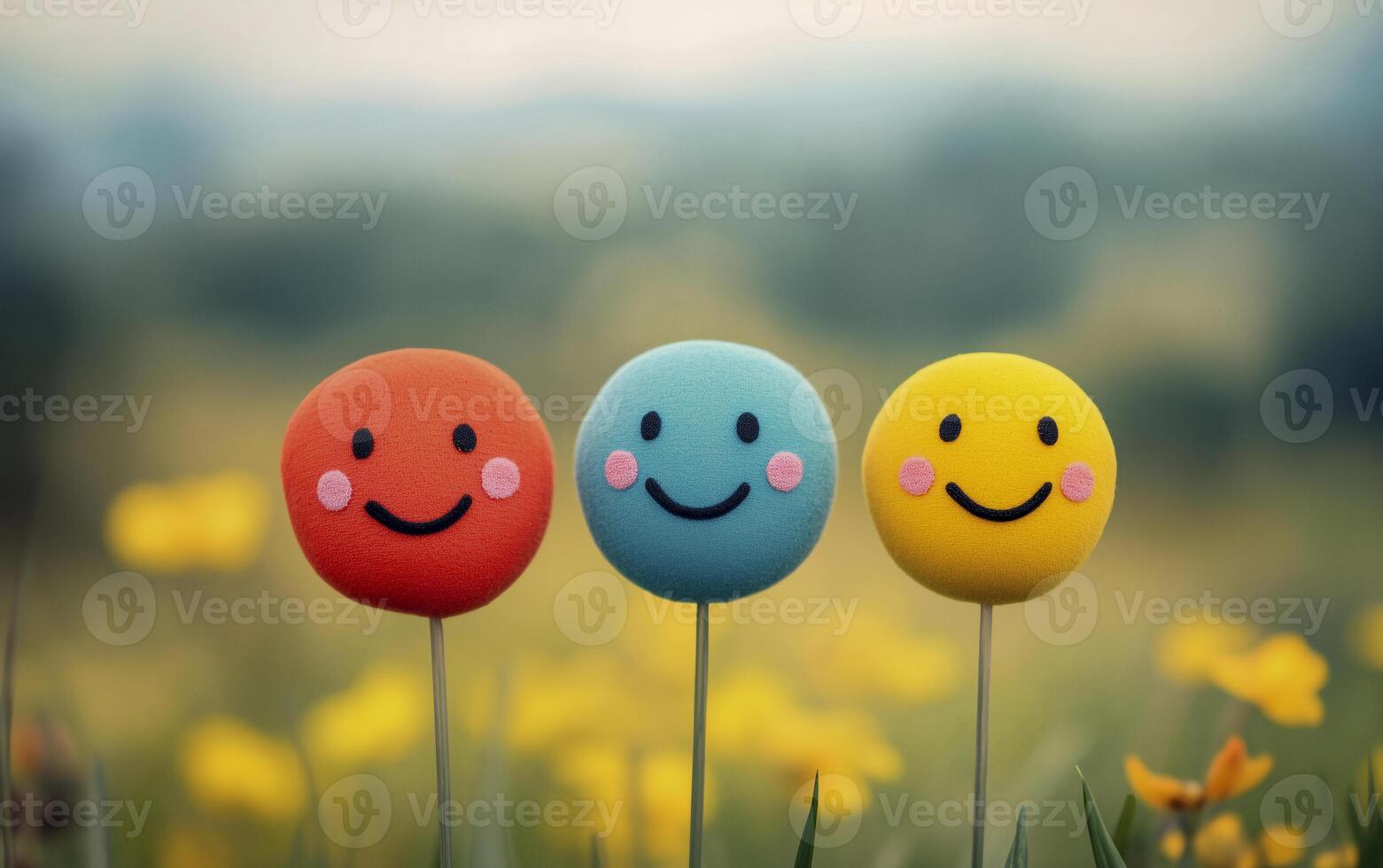 Positive thinking and mental health portrayed through smiling faces. World Mental Health Day. Good feedback rating and positive customer review. photo