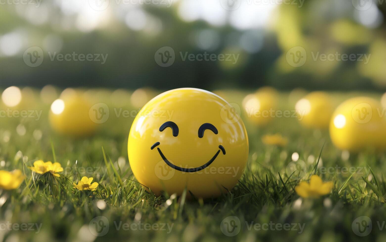 Positive thinking and mental health portrayed through smiling faces. World Mental Health Day. Good feedback rating and positive customer review. Happy face in beautiful garden. photo