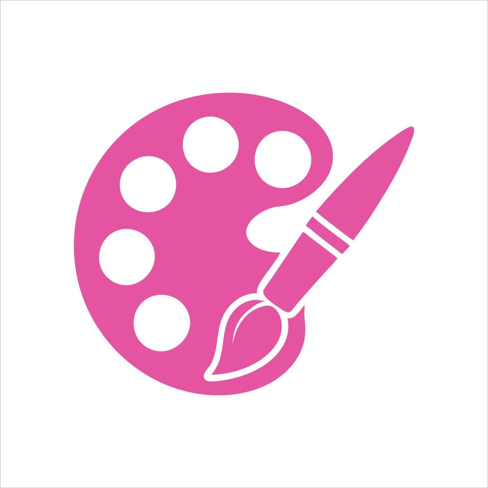 Pink paint brush and palette icon vector