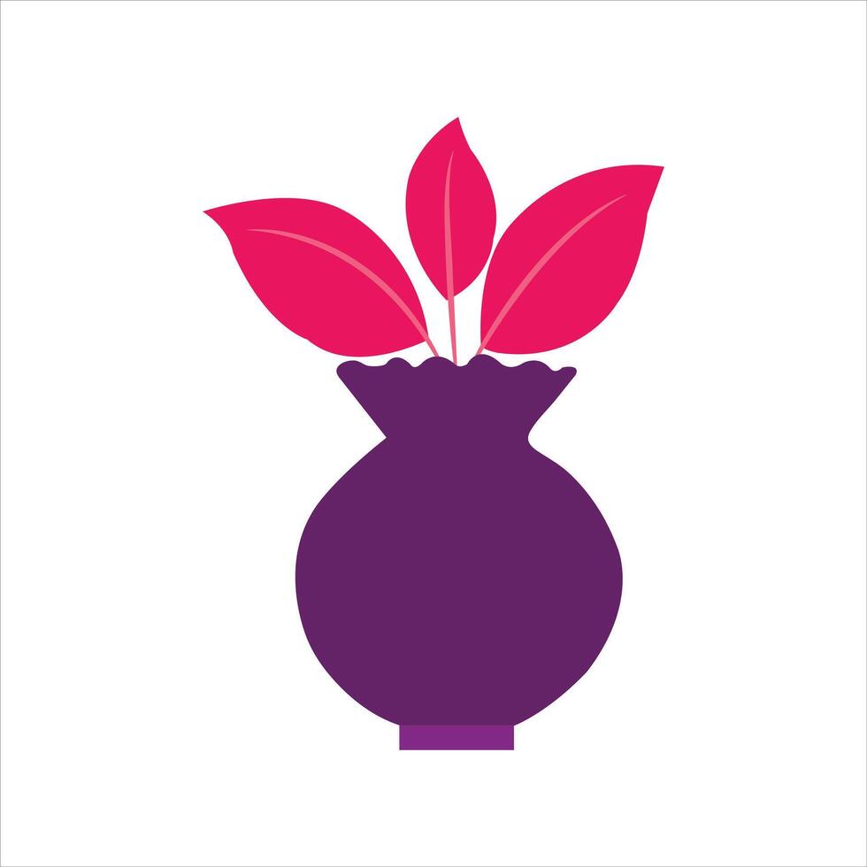 A purple vase with pink leaves in it vector