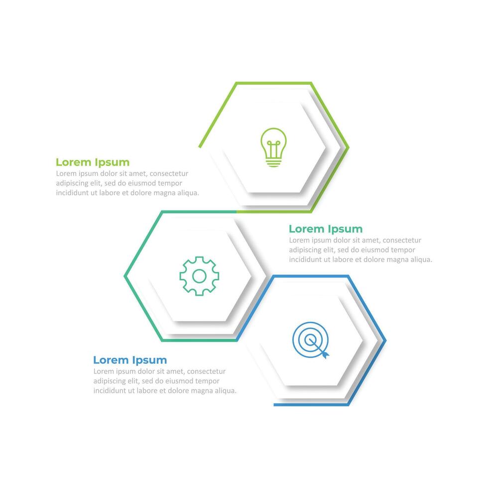 hexagonal style three steps business infographic vector
