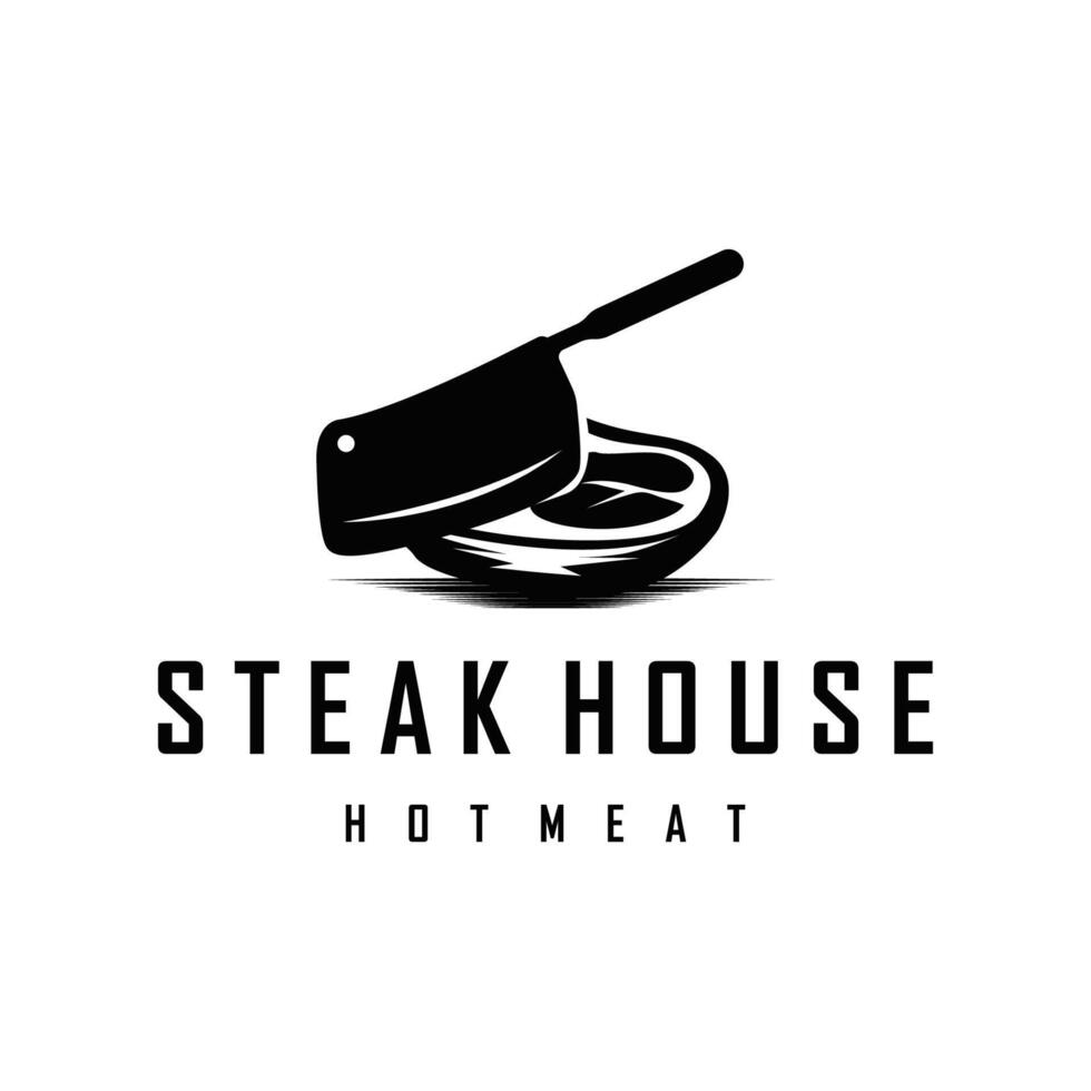 silhouette of steak logo vintage old minimalist concept with meat, fire and knife, illustration of steak symbol grilled meat templet brand restaurant, food, bar, cafe and poster vector