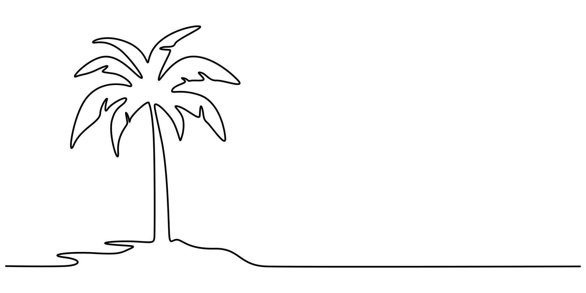 Palm Tree Single One Line Drawing with Editable Stroke. vector