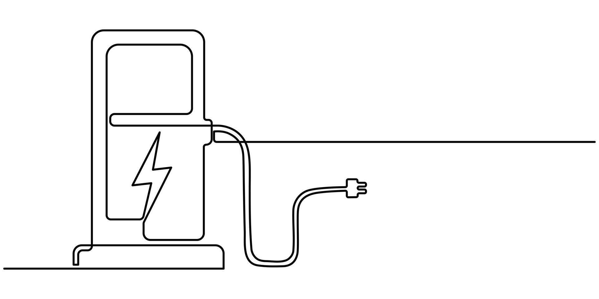 Electric car charge stations single contiuous one line drawing art illustration Editable vector