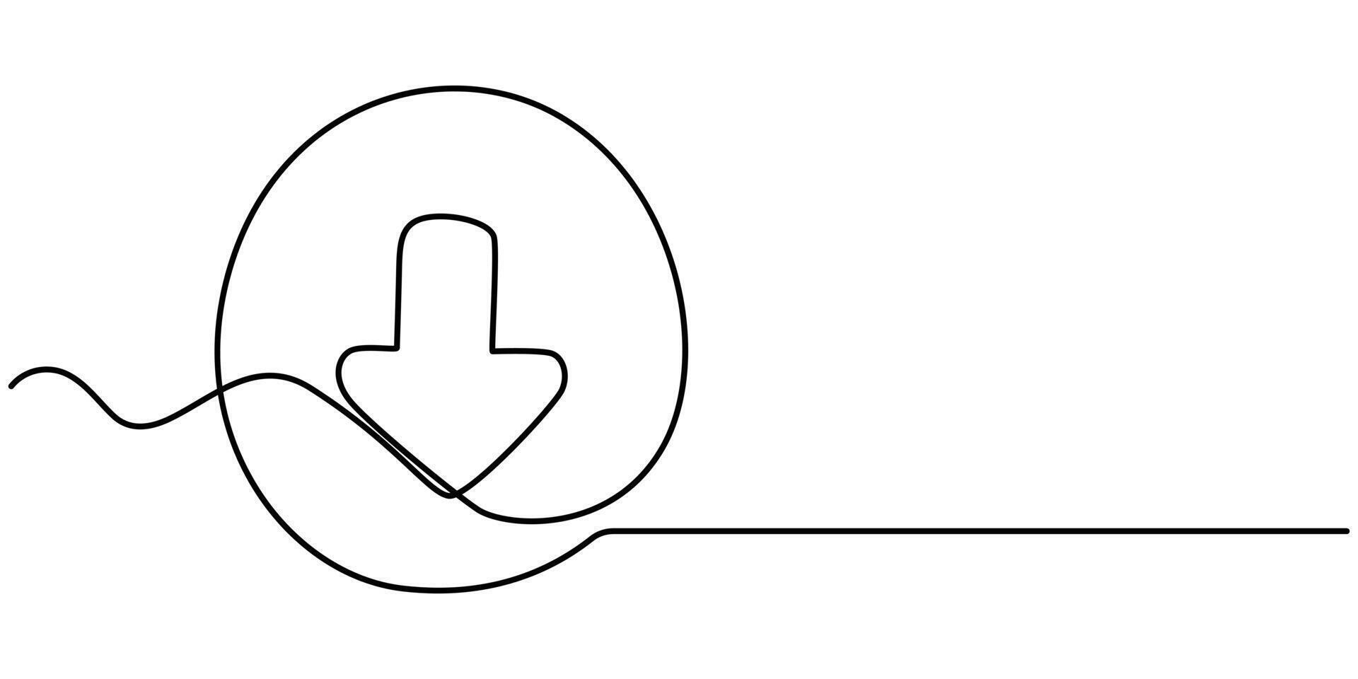 Continuous one Line Drawing of Download Icon. Hand Drawn Symbol Illustration. vector