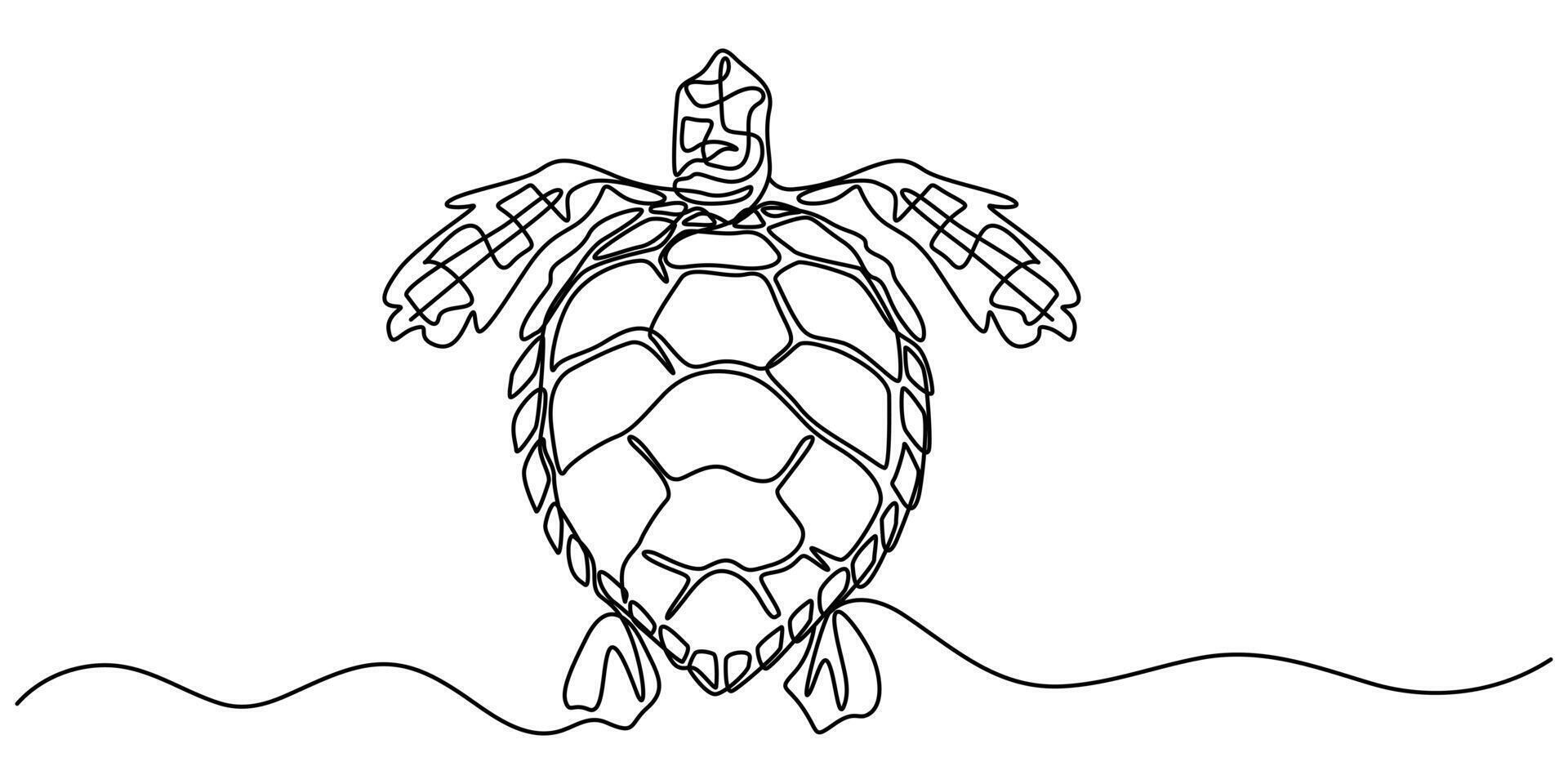 Turtle icon continuous on line drawing. One line Sea turtle reptile icon background vector