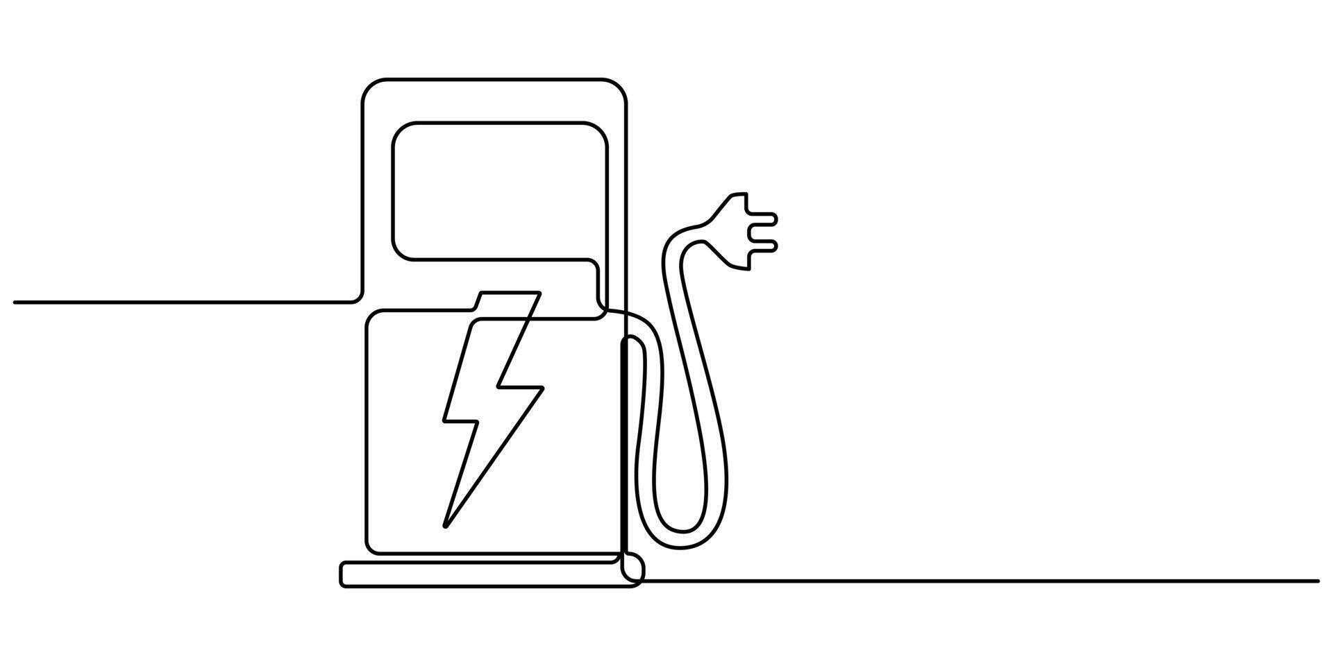 Electric car charging stations in continuous one line drawing vector