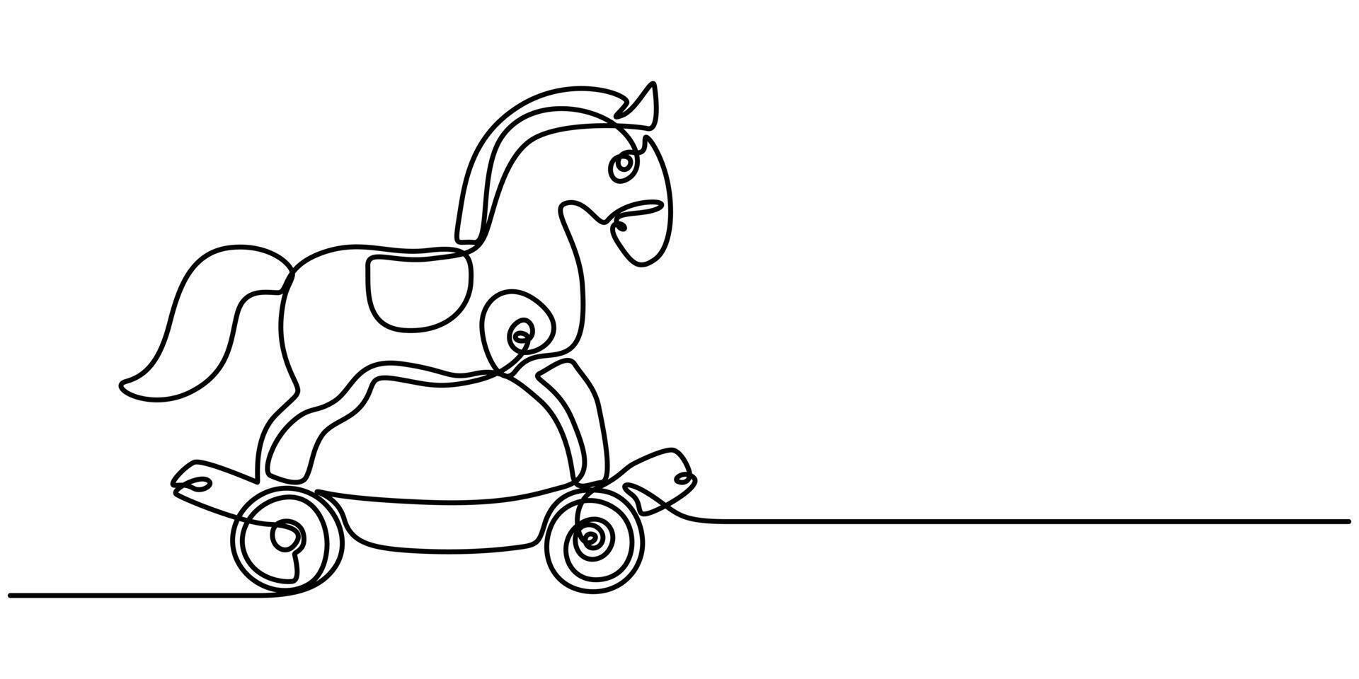 Continuous one line drawing of rocking horse kid toy vector