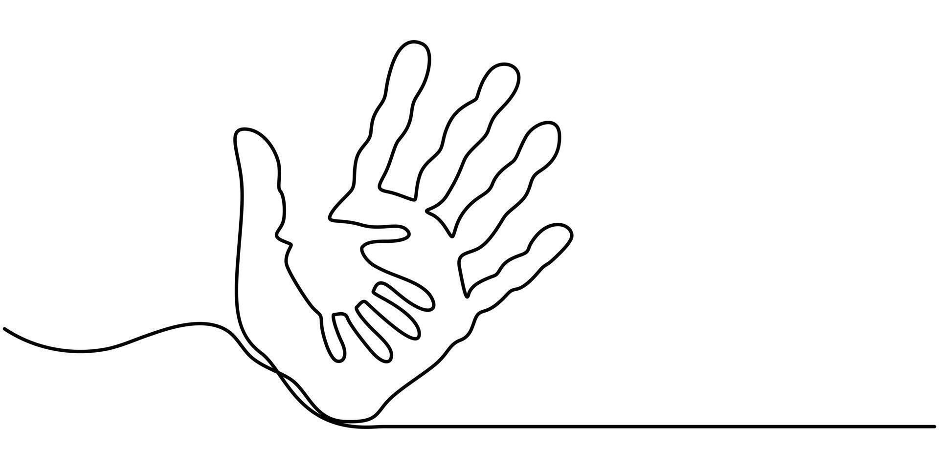 continuous one line drawing,Child's open hand imprint on white vector