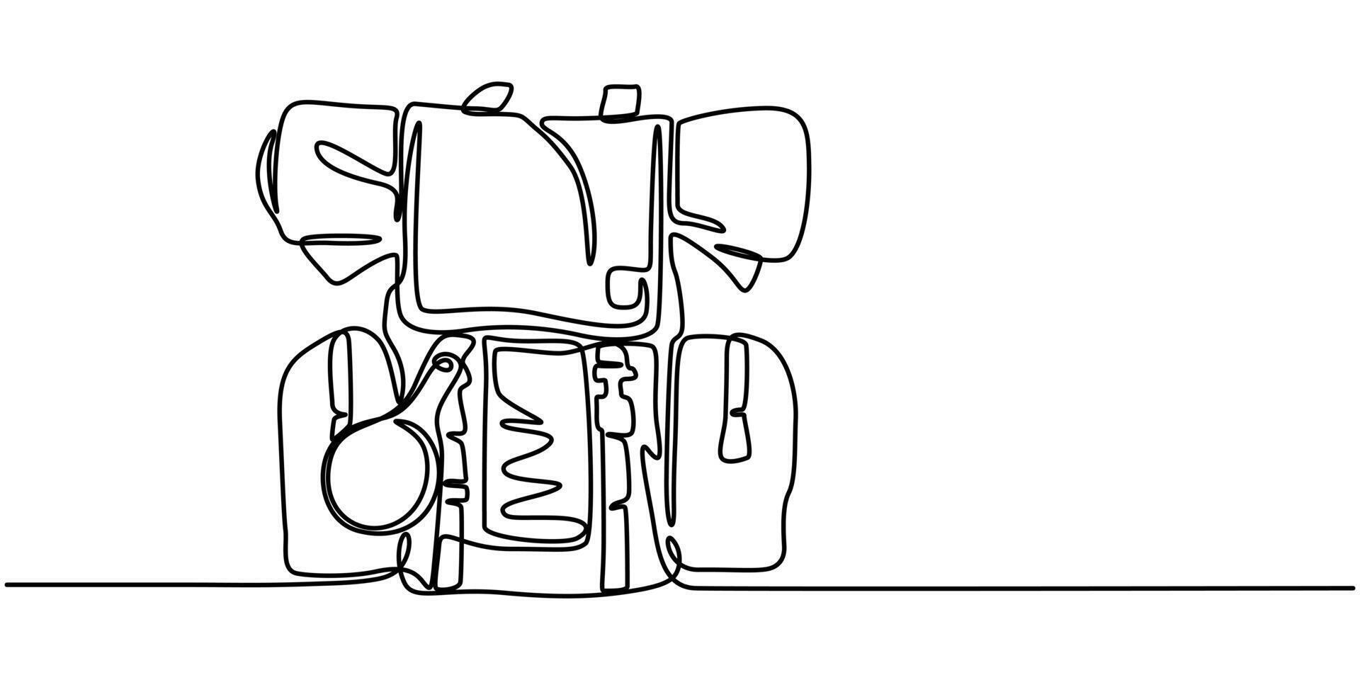 Continuous one line drawing backpack camping backpack hand drawn silhouette vector