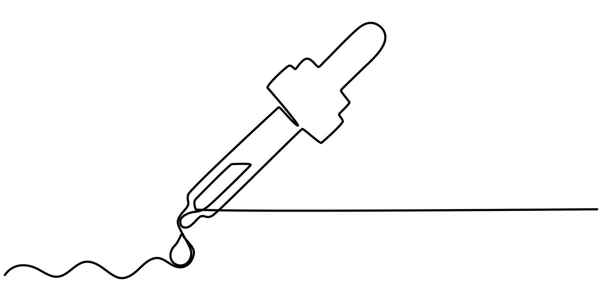 Dropper and bottle with serum or oil, line. Cosmetic product in vial with pipette vector