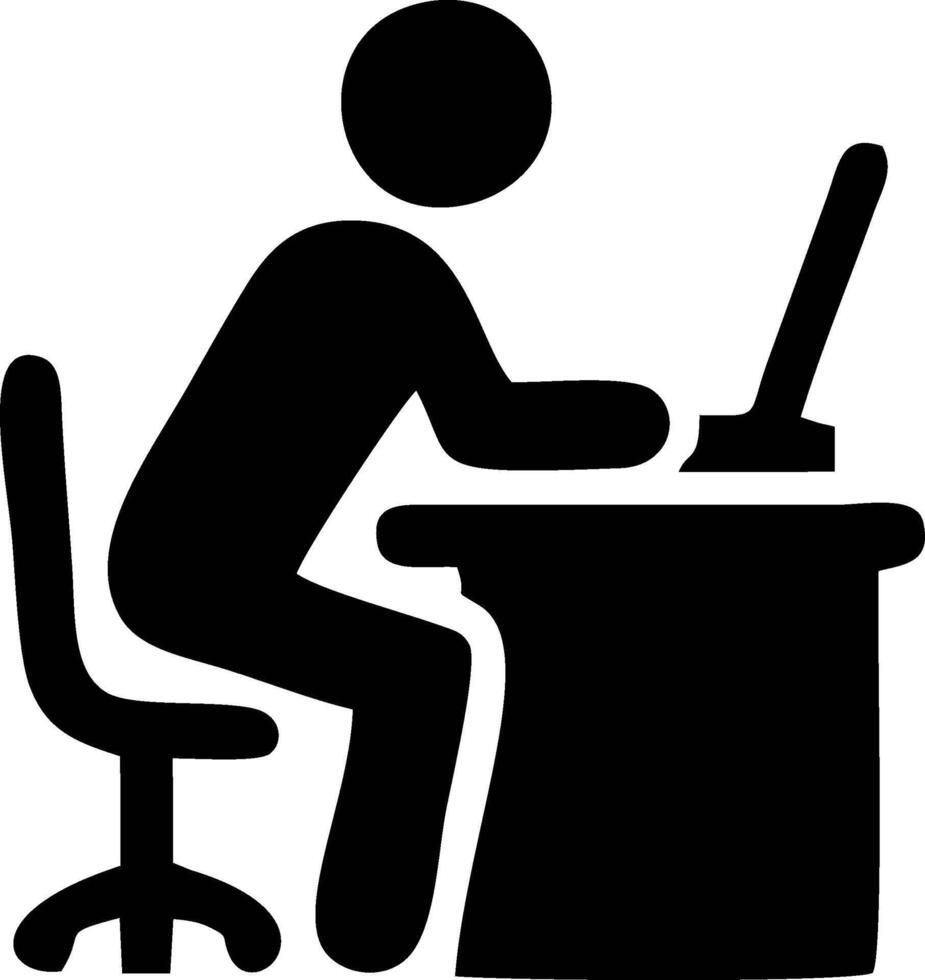 Person working at a computer icon. vector