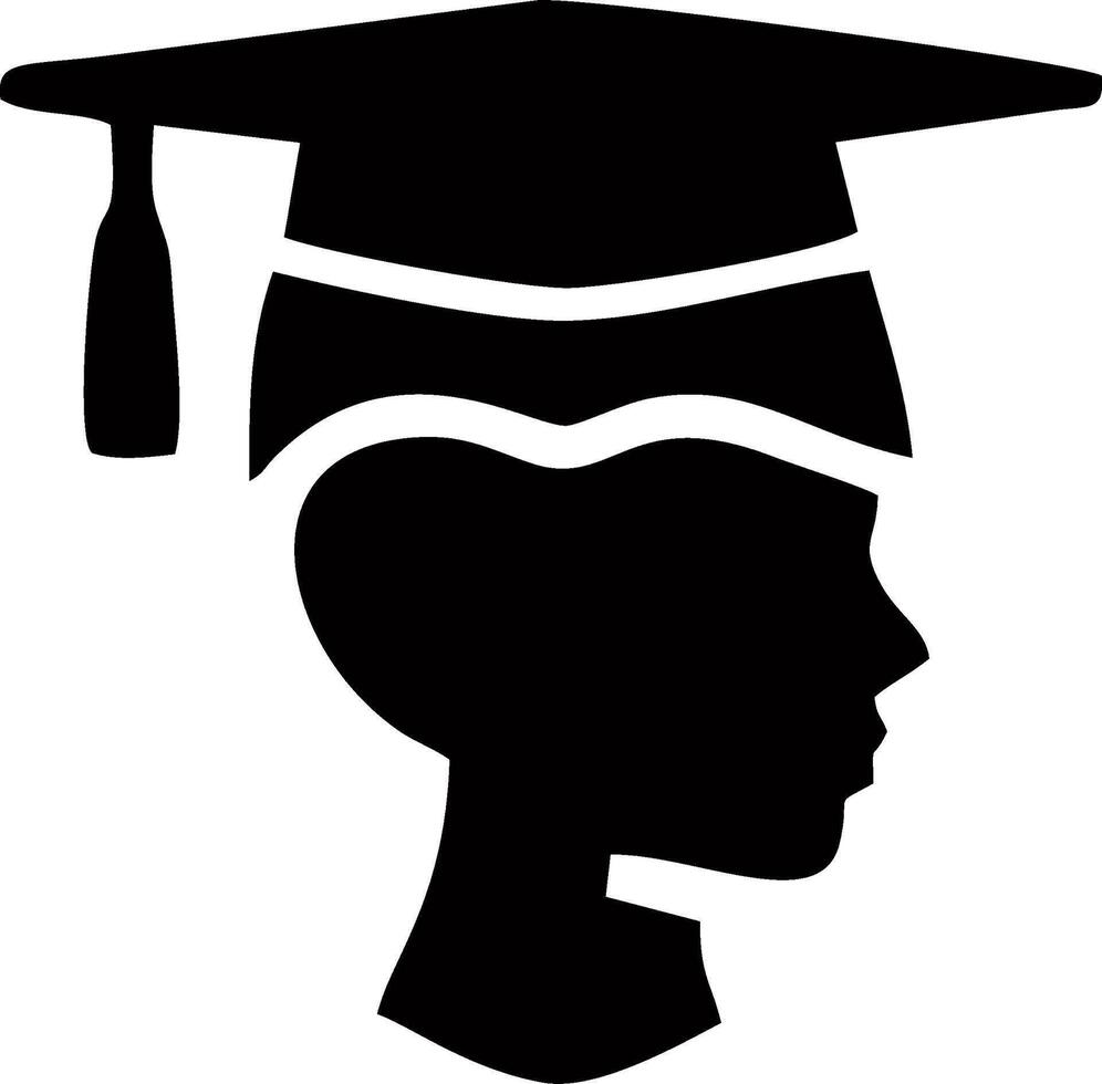 Silhouette of a graduate student wearing a graduation cap. vector