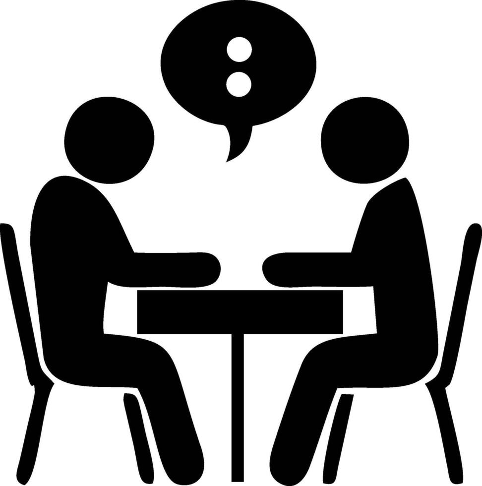Two people engaged in a discussion at a table vector