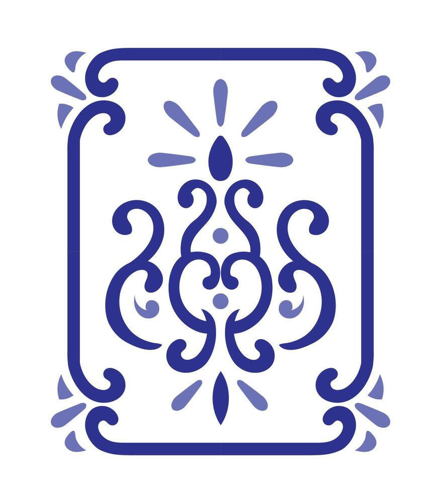 hand drawn blue and white floral decor illustratio vector