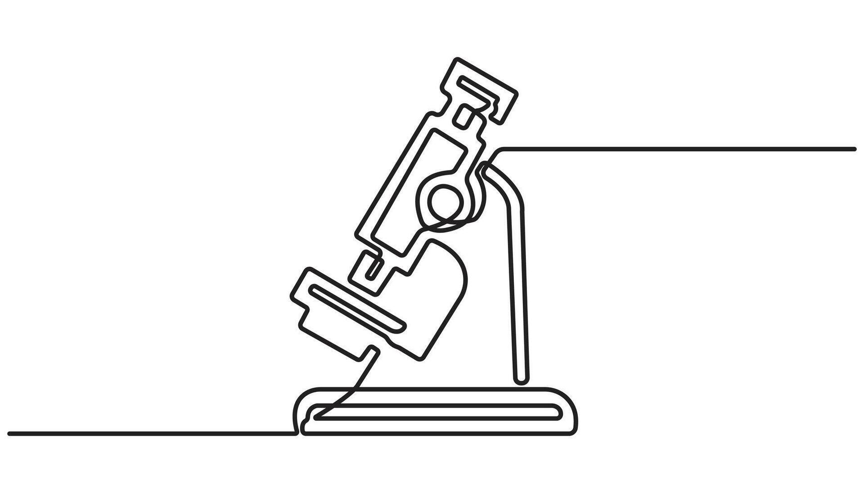 microscope continuous one line drawing, Laboratory activity black and white background. illustration vector