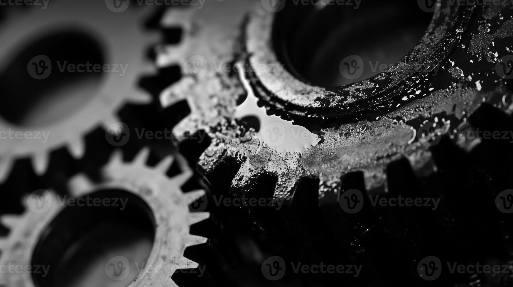 Steel gears with oil in focus. photo