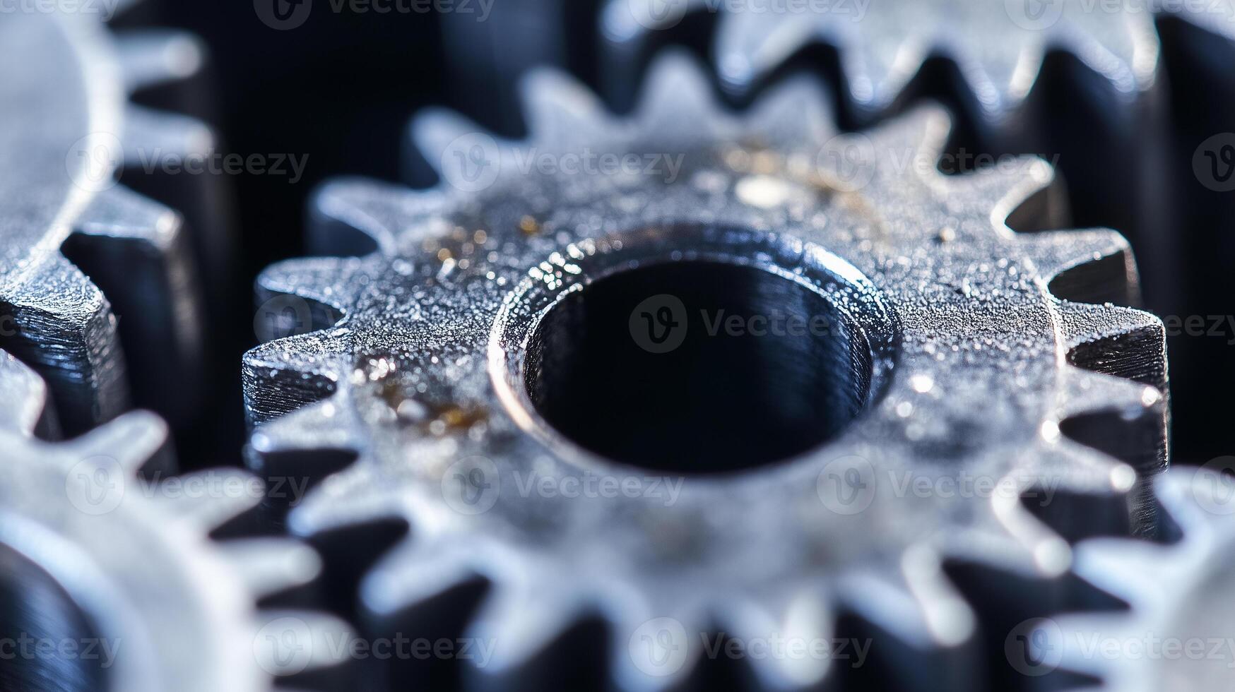 Macro Shot Of Steel Gears. A close-up of mechanical excellence. photo