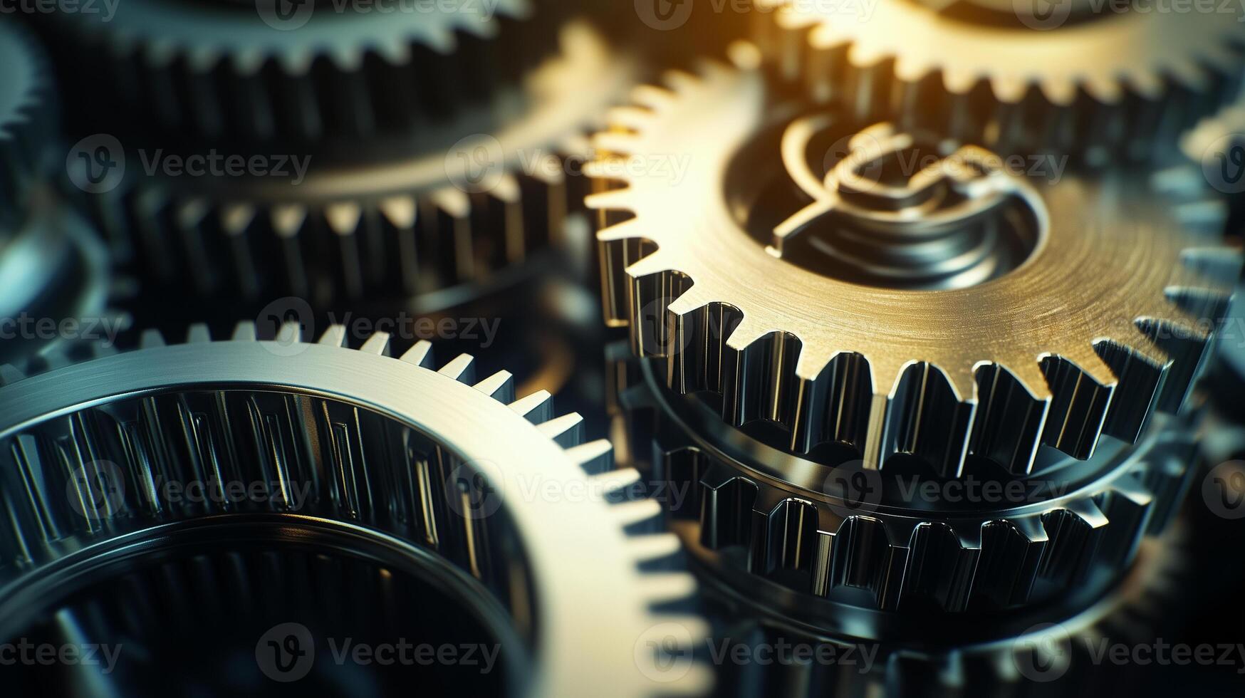 Mechanical Gears Close-Up. A complex network of rotating components. photo
