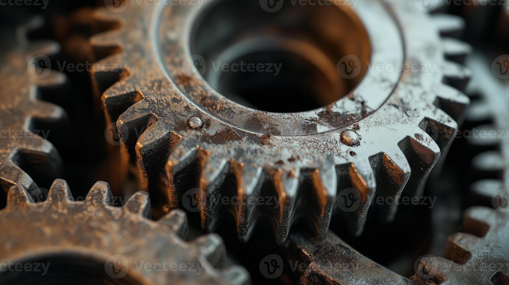 Close-Up Of Machine Gears. Metallic components working in perfect sync. photo