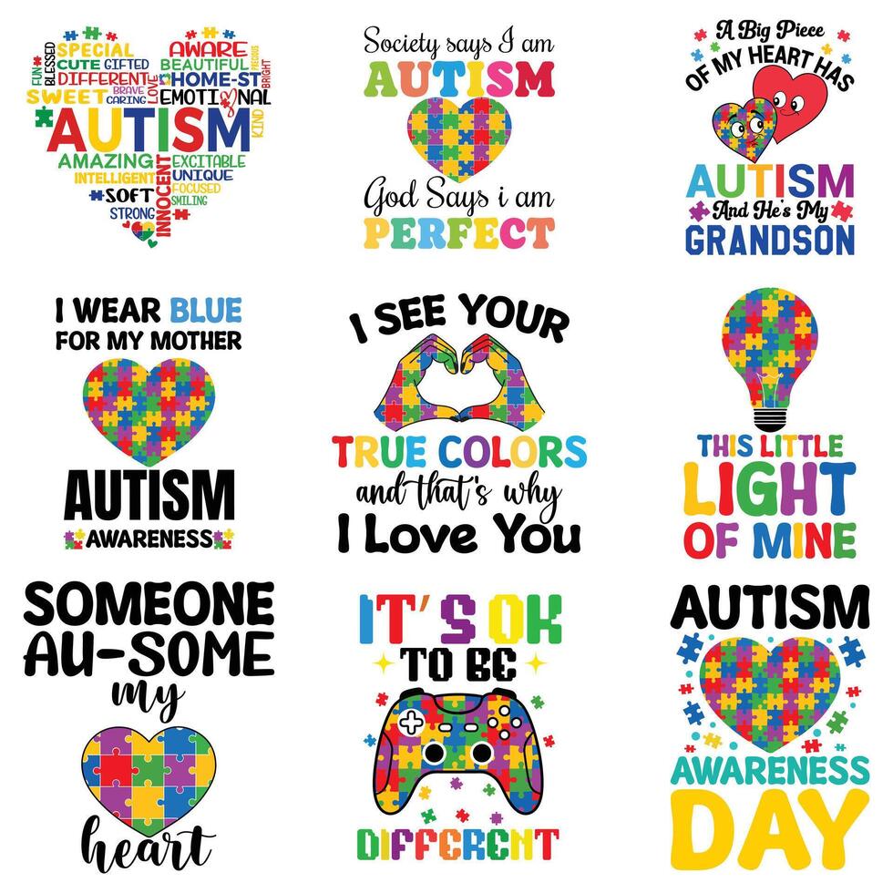 Autism collection awareness Typography T-shirt Design , Autism Puzzle Design sublimation vector