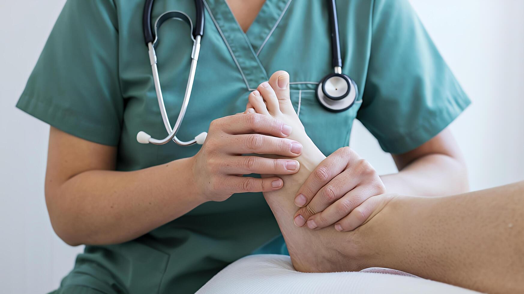 Doctor gently examining patient s foot providing careful medical assessment with soft lighting and photo