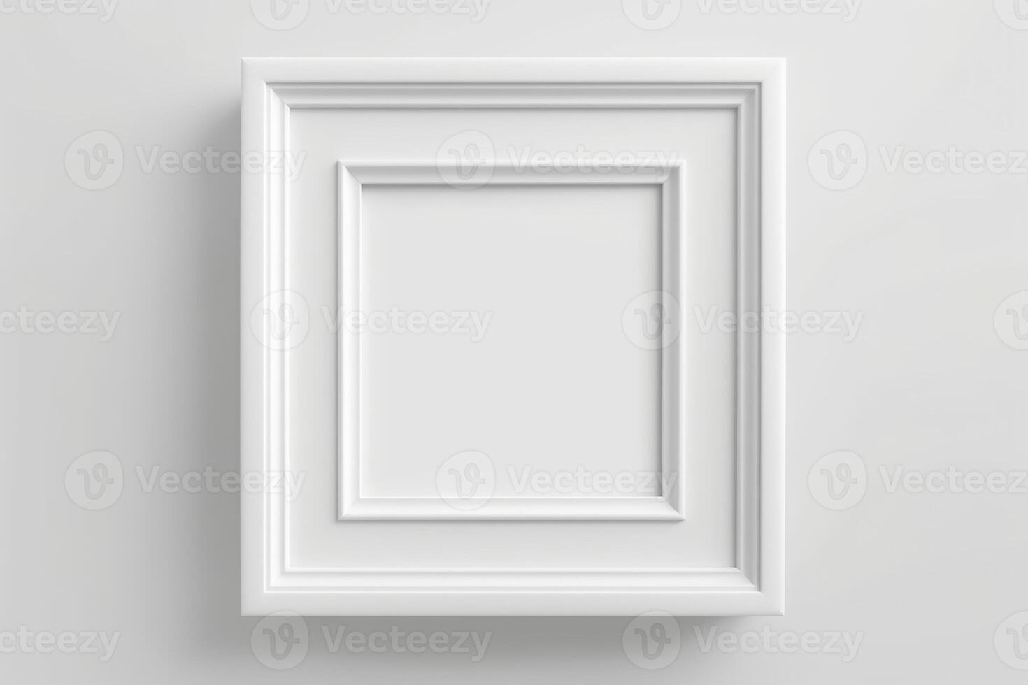 Isolated square picture frame mockup template on white background. White border with empty space. photo