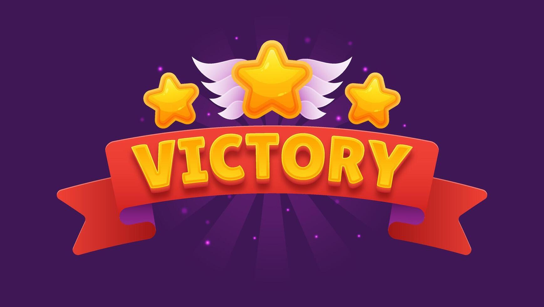 Game UI Level Win Popup Victory Badge with Trophy Design. Tournament or Competition Interface Featuring Gold Coins on a Vibrant Purple Background. vector