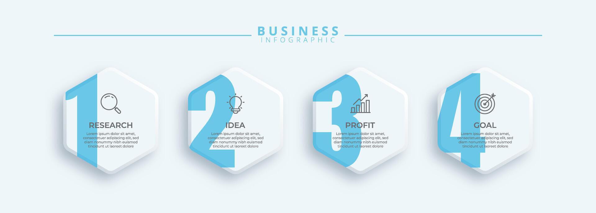 Infographic template featuring 4 steps with icons, designed for business concepts. Ideal for presentations, banners, workflow layouts, process diagrams, flowcharts, and data visualization vector