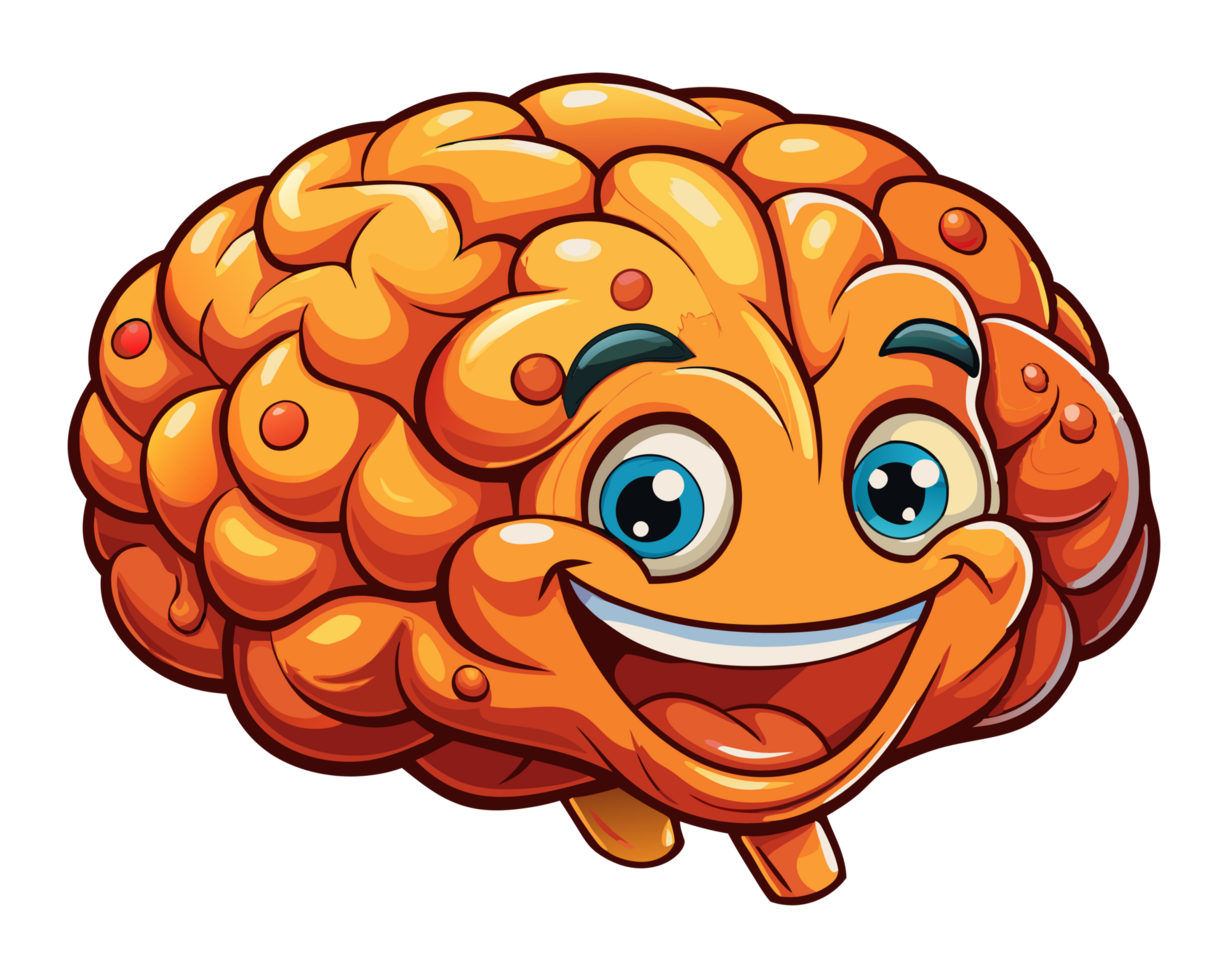 Cartoon Brain Image Representing Joyful Thinking png