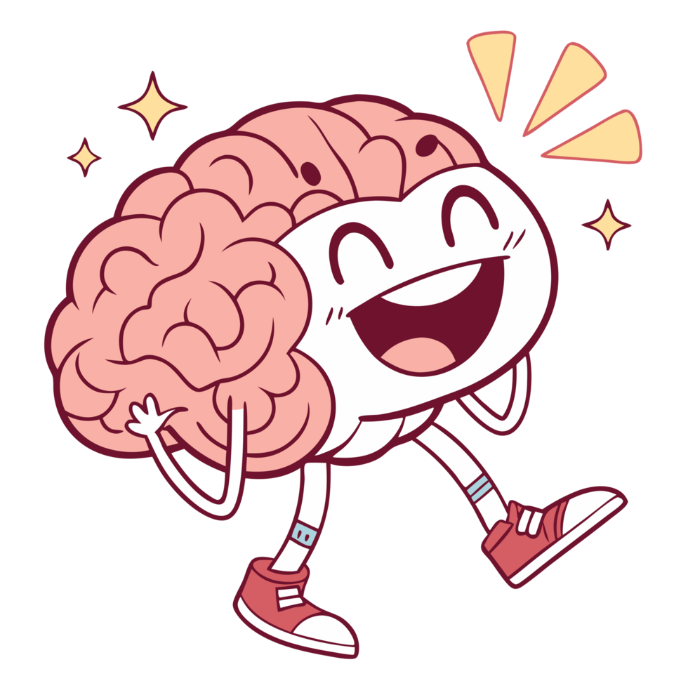 Adorable Cartoon Brain with Joyful Expression png
