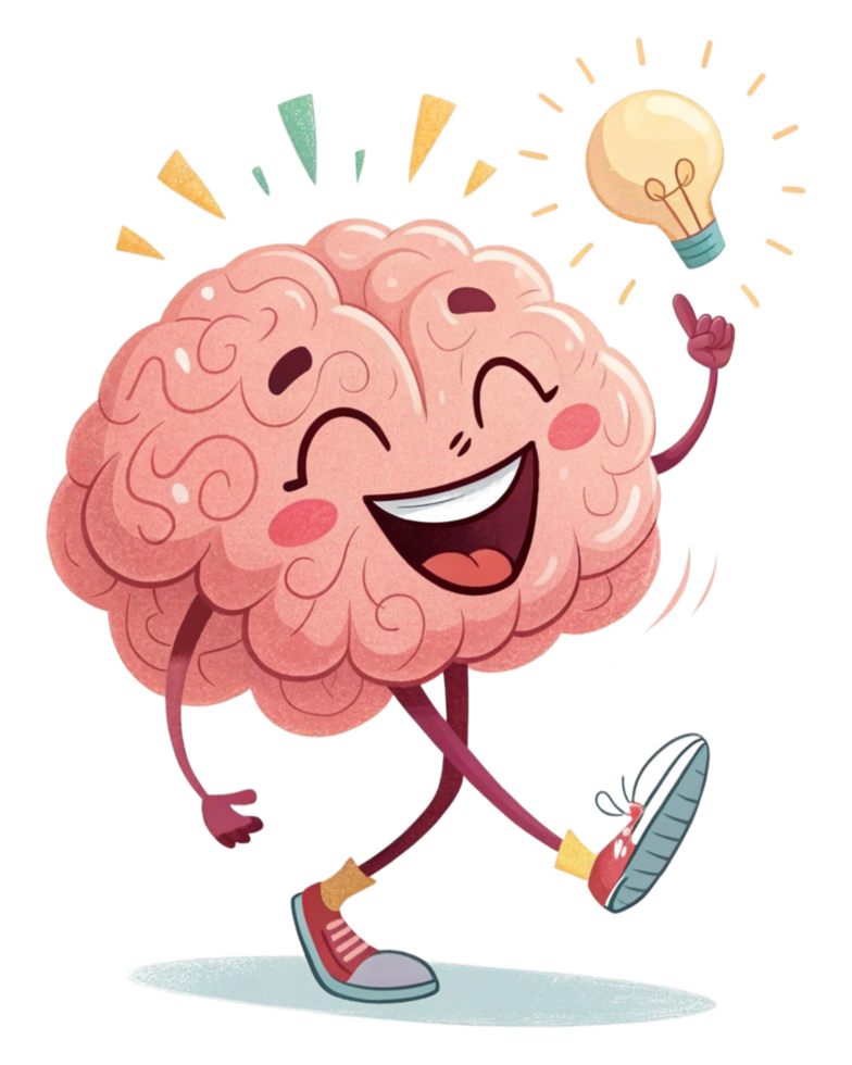 Cartoon Brain with Happy Face and Learning Theme png