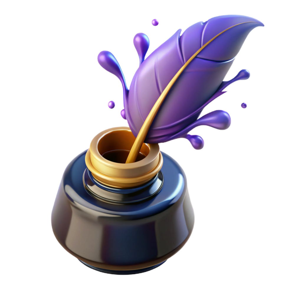 Elegant Writing Quill with Ink Bottle png