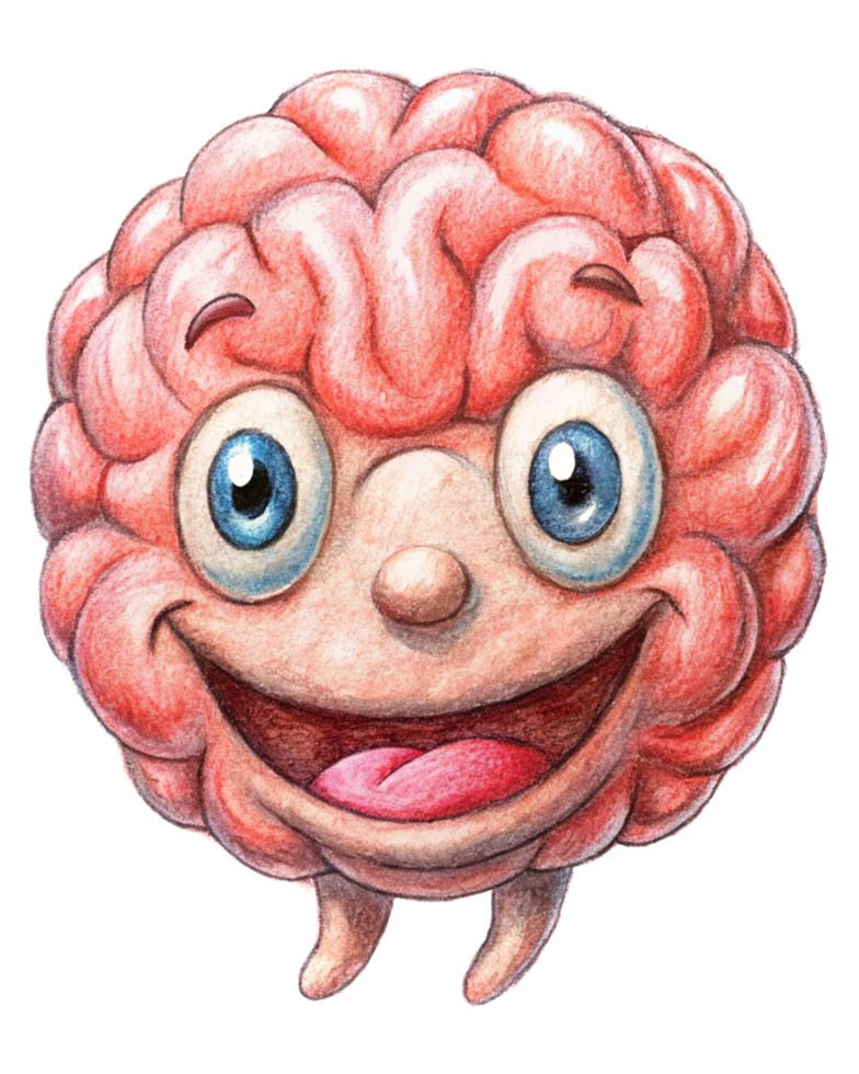 Bright Cartoon Brain with Smile and Joy png
