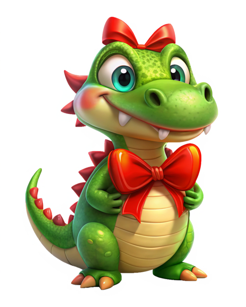 Fancy Dressed Crocodile Cartoon with Bow png