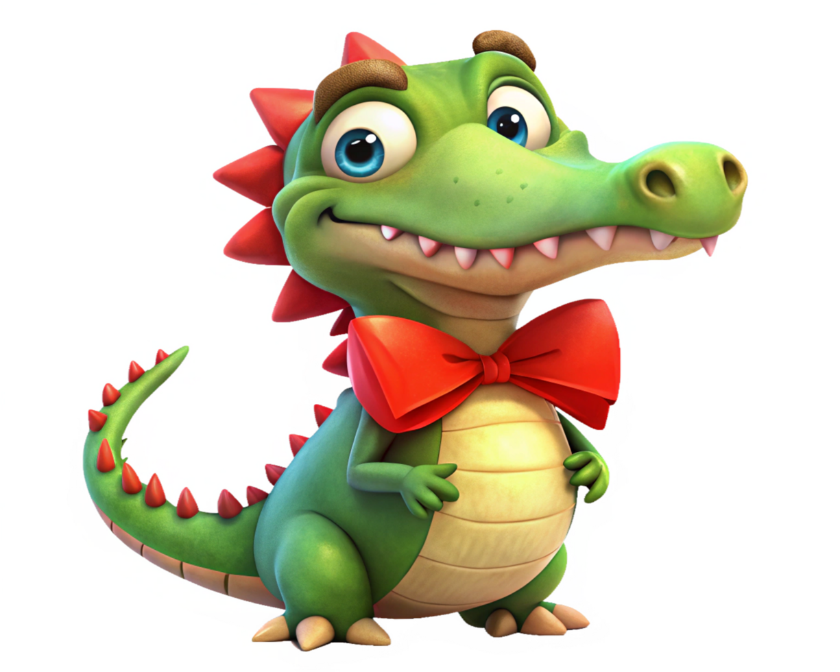 Cheerful Cartoon Crocodile in Fancy Attire png