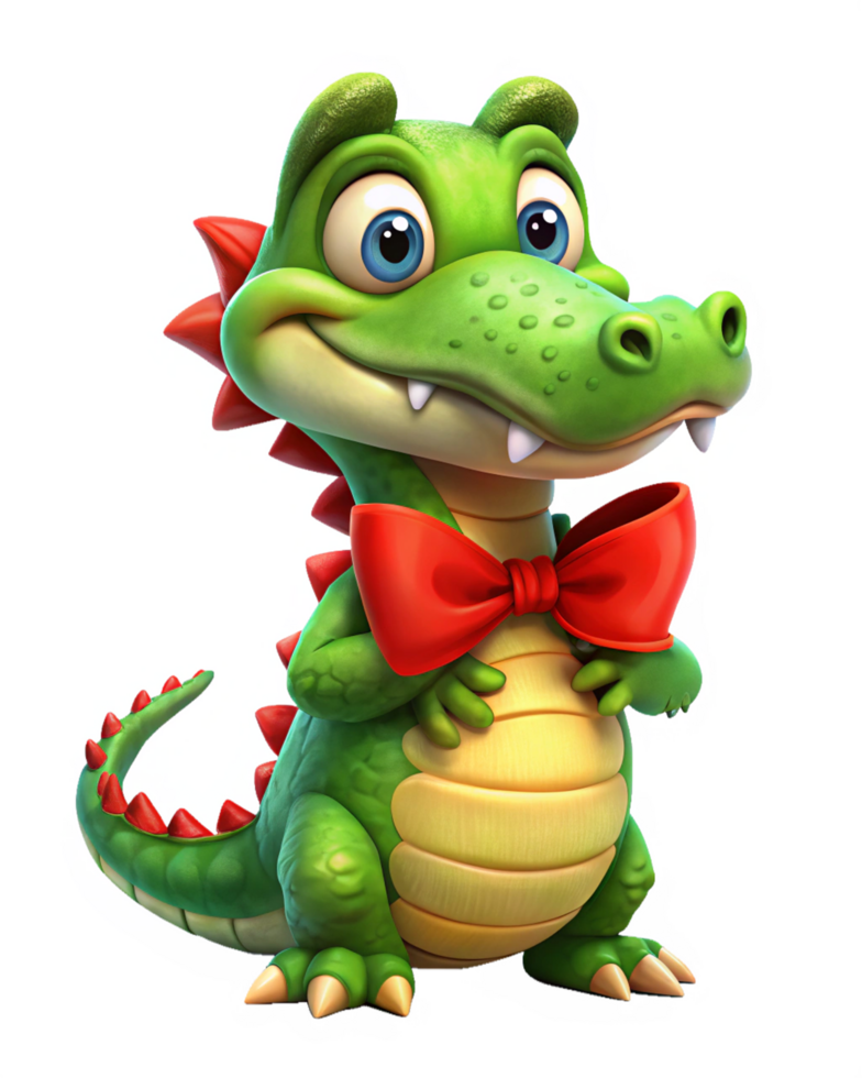 Fun Crocodile with Bright Red Bow Necktie png