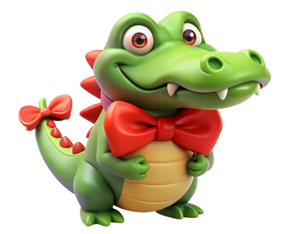 Bow Tie Wearing Crocodile Character for Microstock png