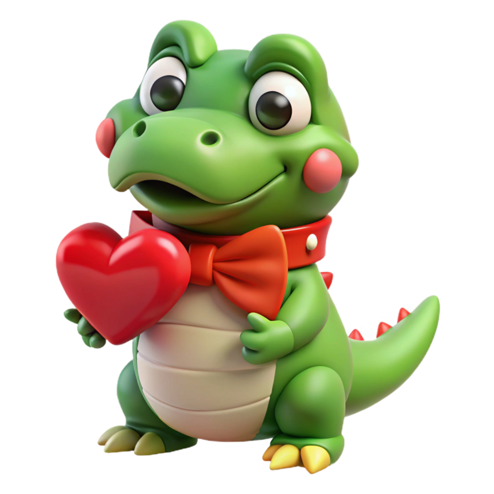 Transparent Cartoon Crocodile with Fancy Red Bow png