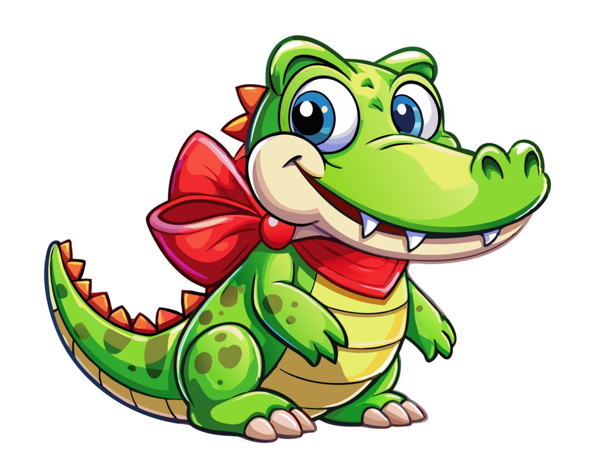 Happy Crocodile in Red Necktie Illustration png