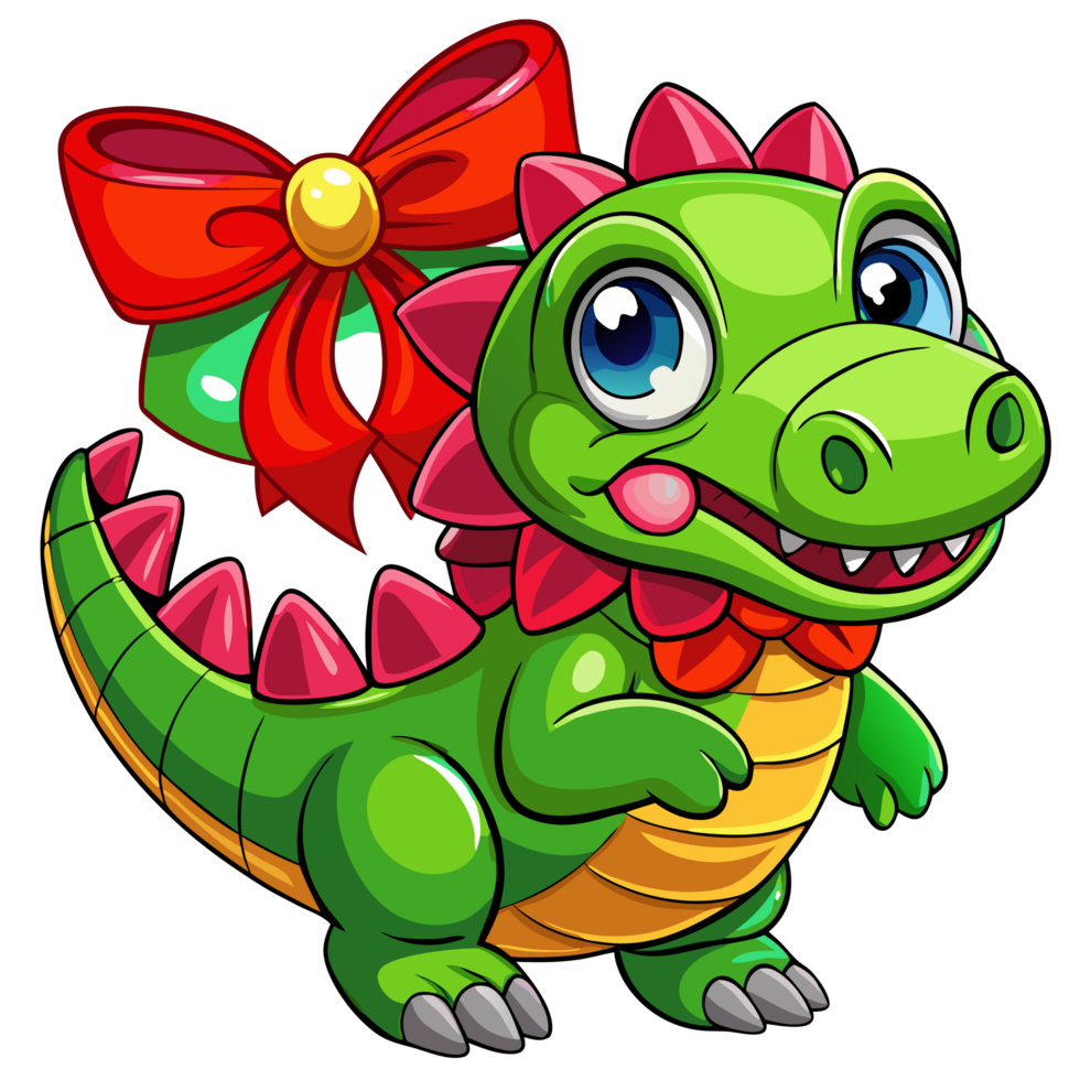 Crocodile Character in Red Bow Tie on Transparent png