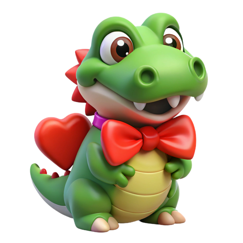Crocodile Character Dressed Up with Red Bow png
