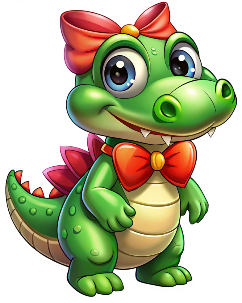 Cartoon Crocodile Illustration in Red Bow Tie png