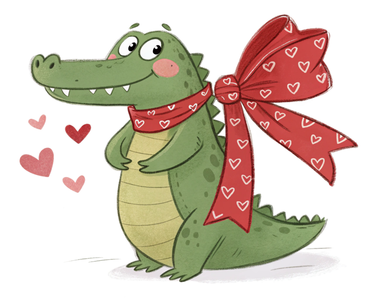 Fashionable Cartoon Crocodile with Red Bow Tie png