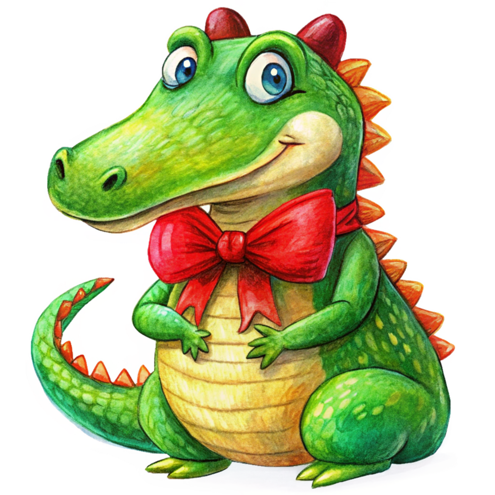 Elegant Cartoon Crocodile in Red Necktie png