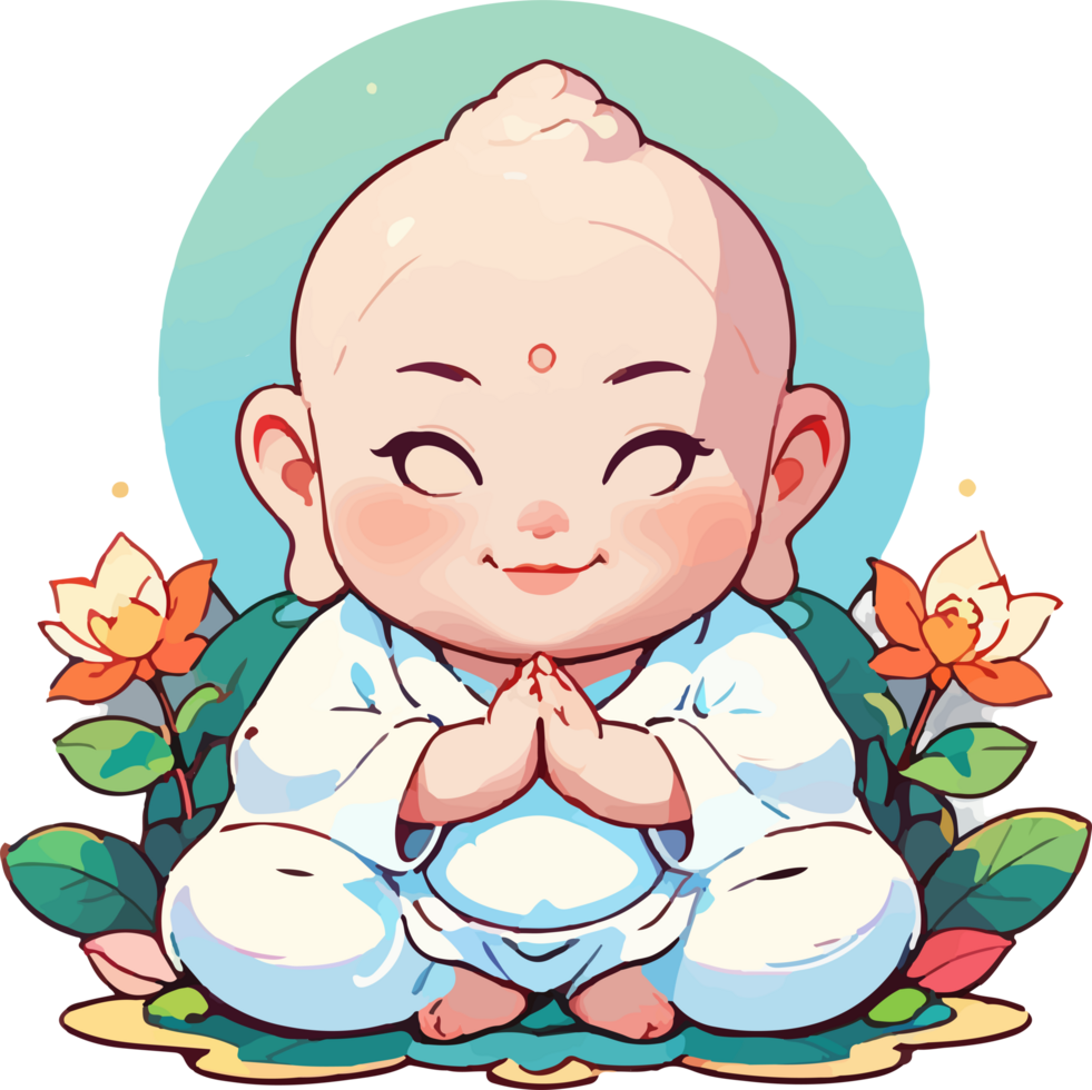 Calm and Joyful Baby Buddha Illustration on Transparent Background png