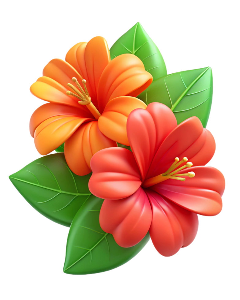 Hibiscus Buds and Leaves in Red Orange Transparent Background png