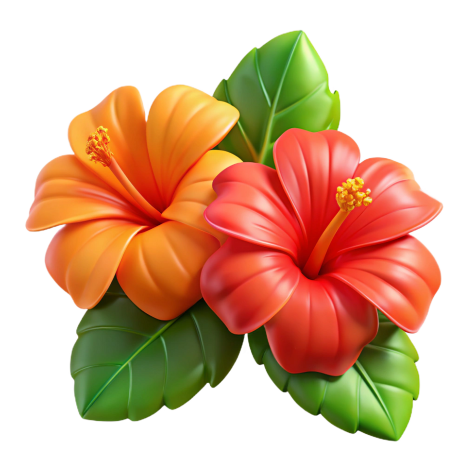 Exotic Garden Hibiscus Flowers in Red Orange Transparent png